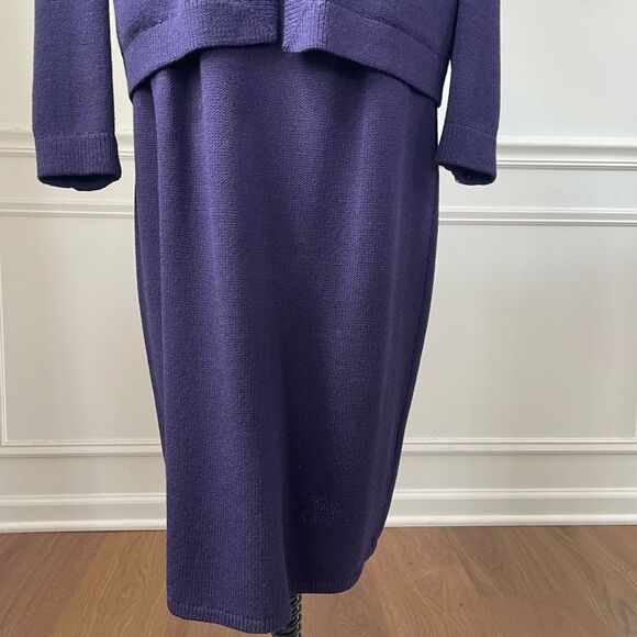 Vintage 80s St. John Santana Knit Purple 2pc Skirt Suit S 8 - Picture 4 of 11